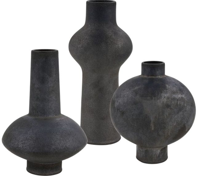 Uttermost® Charcoal Bloom 3-Piece Black Indoor-Outdoor Ceramic Vase Set-0