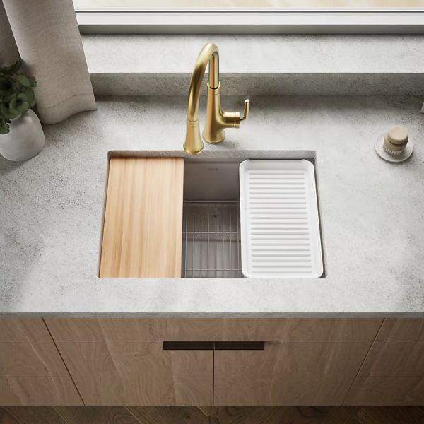 KOHLER® Billings® Matte Taupe 27" Undermount Single-Bowl Workstation Kitchen Sink-1