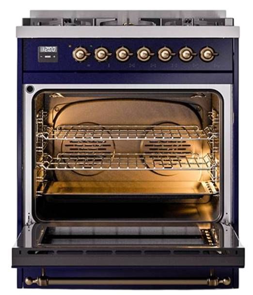 Ilve® Nostalgie II Noblesse 30" Midnight Blue Pro Style Dual Fuel Range with Burnished Trim-2