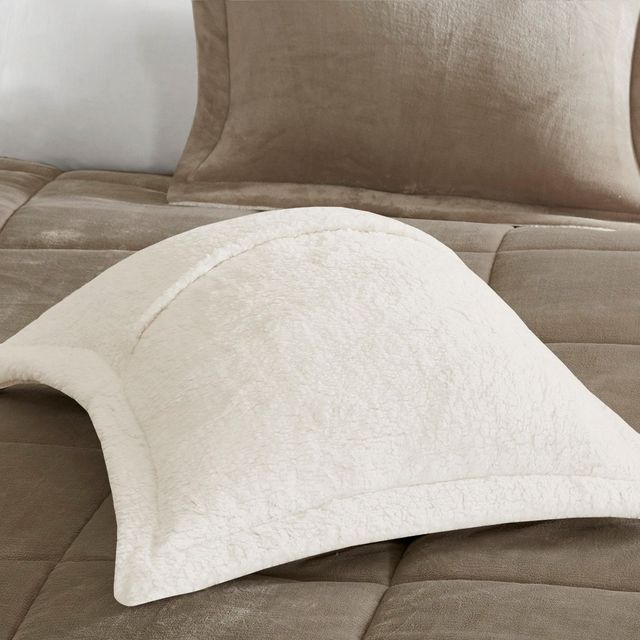 Olliix by Woolrich Alton Ivory and Taupe Twin Plush to Sherpa Down Alternative Comforter Set-2
