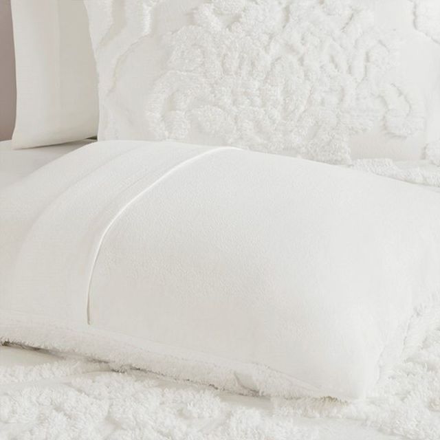 Olliix by Madison Park Viola 3 Piece White King/California King Tufted Cotton Chenille Damask Comforter Set-4