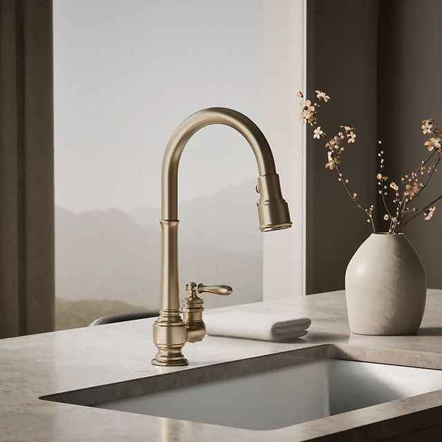 KOHLER® Artifacts® Vibrant Brushed Bronze 9" Kitchen Sink Faucet with Three-Function Spray-1