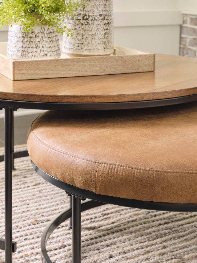 Signature Design by Ashley® Drezmoore 2-Piece Light Brown Nesting Coffee Table Set with Black Metal Base -3