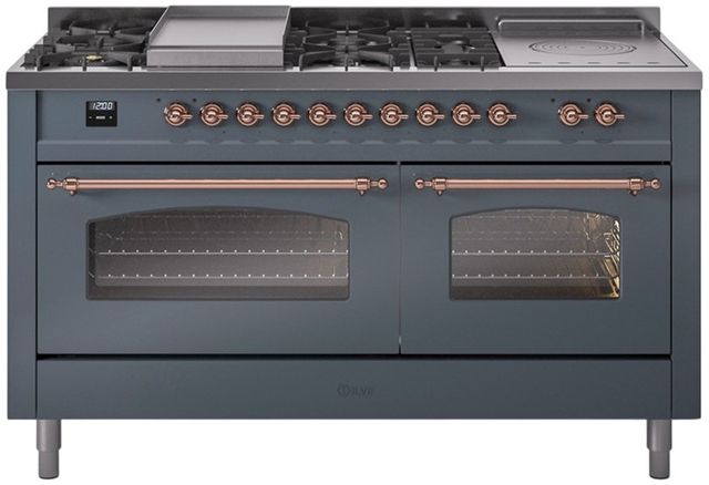Ilve® Nostalgie II Series 60" Blue Grey Pro Style Dual Fuel Range-0
