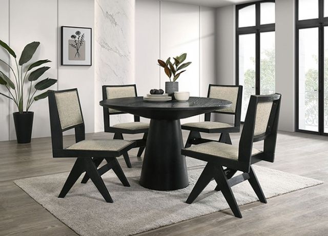 Furniture of America® Tottenham 5-Piece Black Round Dining Table Set-0