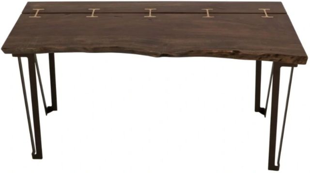 International Furniture Direct Walnut Reddish Brown Sofa Table with Black Base-4