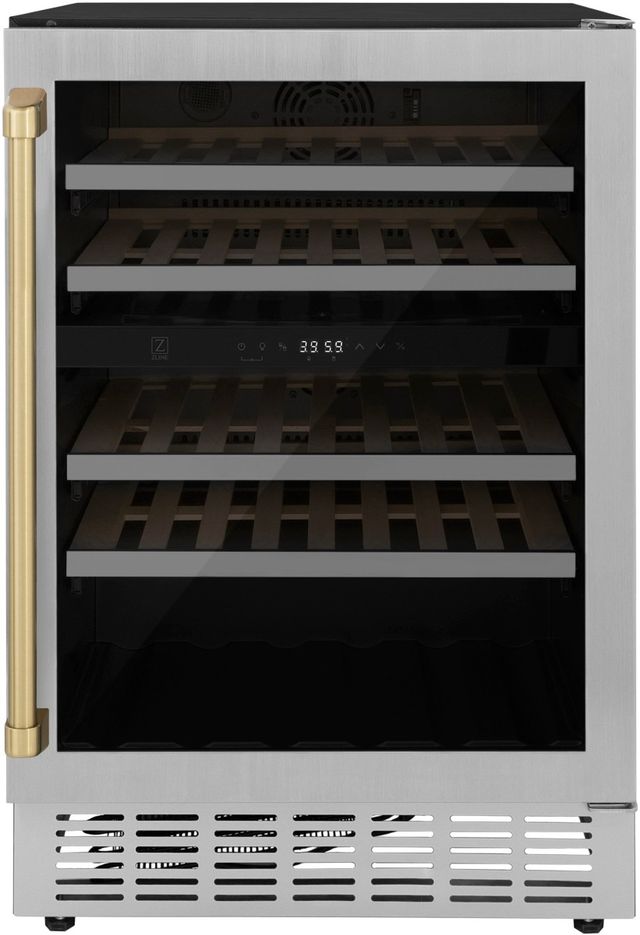 ZLINE Autograph Edition Monument 24" 4.5 Cu. Ft. Stainless Steel Freestanding Wine Cooler with Champagne Bronze Accents-0