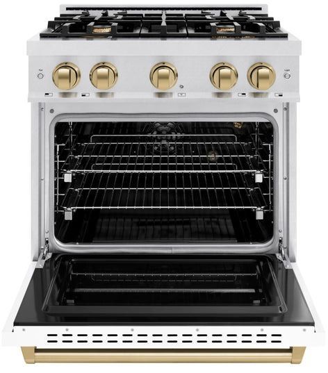 ZLINE Classic Autograph Edition 30" Satin Stainless Steel Pro Style Gas with White Matte Door and Champagne Bronze Accents-1
