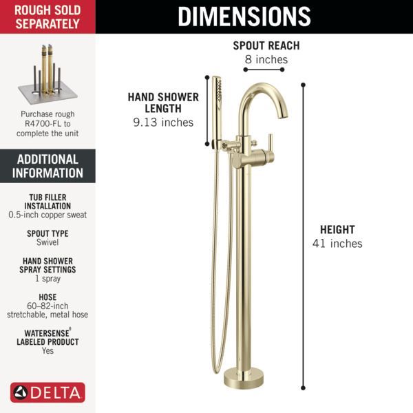 Delta Trinsic® Polished Nickel Floor Mount Tub Filler Trim-1