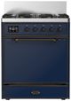 Ilve® Majestic III 30" Midnight Blue Pro Style Dual Fuel Liquid Propane Range with Solid Door and Burnished Trim-0
