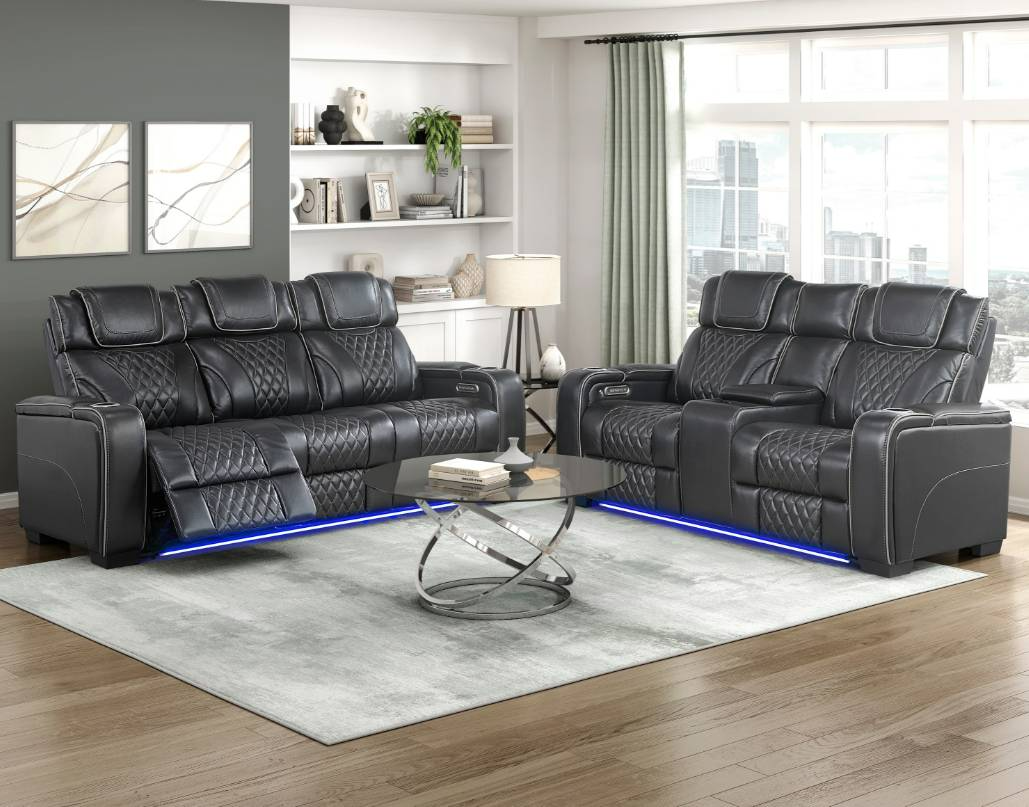 Homelegance® Black Leather Power Double Reclining Loveseat with