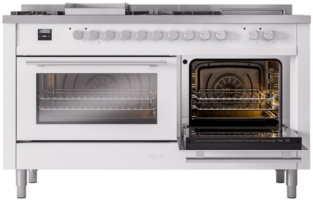 Ilve® Professional Plus II 60" White Pro Style Dual Fuel Range-3