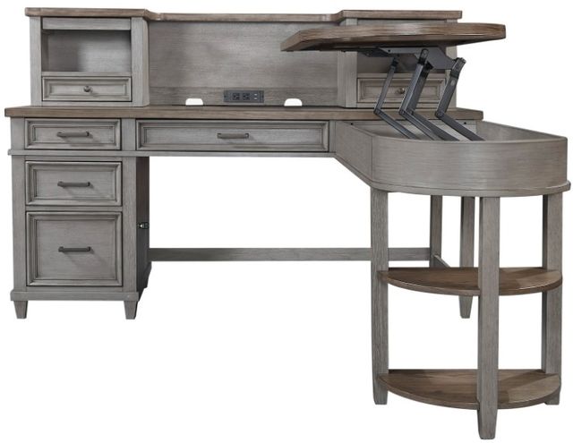 aspenhome® Caraway Aged Slate Pedestal Desk and Return-1