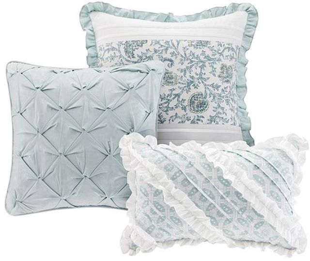 Olliix by Madison Park Blue Queen Dawn 9 Piece Cotton Percale Comforter Set-2