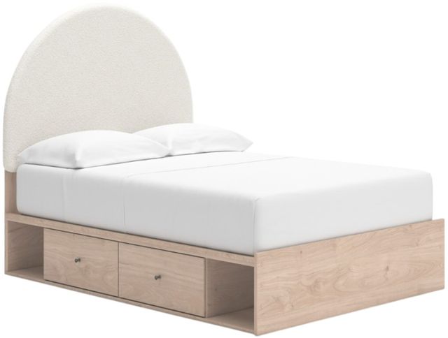 Signature Design by Ashley® Shapella Tan/White Youth Full 2-Drawer Upholstered Storage Panel Bed-1