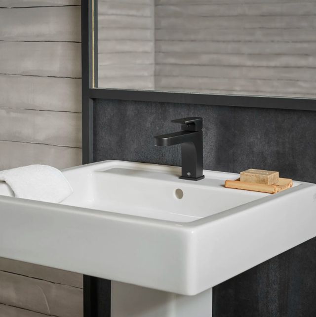 DXV Equility® Matte Black Single Handle Bathroom Faucet with Lever Handle and Grid Drain-1