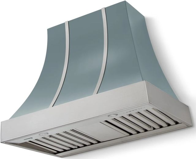 La Cornue CornuFé Cascade 36" Ocean Mounted Range Hood with Satin Chrome Trim-0