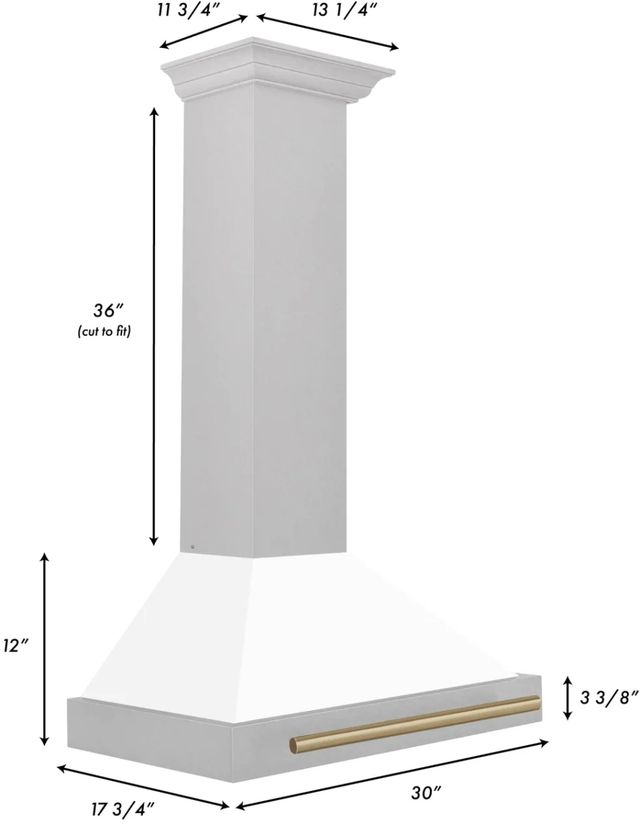 ZLINE Autograph Edition 30" Satin Stainless Steel Convertible Wall Mounted Range Hood with White Matte Shell and Champagne Bronze Handle-1