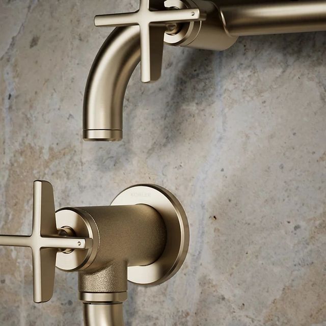 KOHLER® Billet® Vibrant Brushed Bronze Wall-Mount Pot Filler with Cross Handle-3