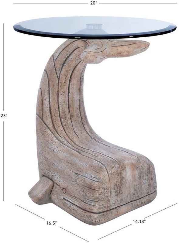 Powell® Wally The Whale Glass Top Side Table with Driftwood Base-2