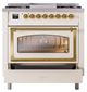 Ilve® Nostalgie II Noblesse 36'' Antique White Pro Style Dual Fuel Range with Brass Trim-2