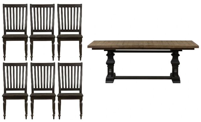 Liberty Furniture Harvest Home 7-Piece Barley Brown/Chalkboard Trestle Table Set-0