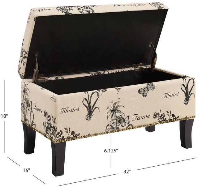 Linon Stephanie Beige Botanical Storage Ottoman -2