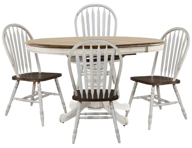 Liberty Furniture Carolina Crossing 5-Piece Antique Honey/White Pedestal Table Set-0