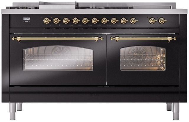 Ilve® Nostalgie II Series 60" Glossy Black Pro Style Dual Fuel Range-1