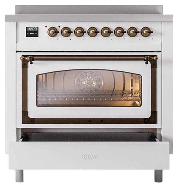 Ilve® Nostalgie II Noblesse 36'' Custom RAL Color Pro Style Induction Range with Burnished Trim-3