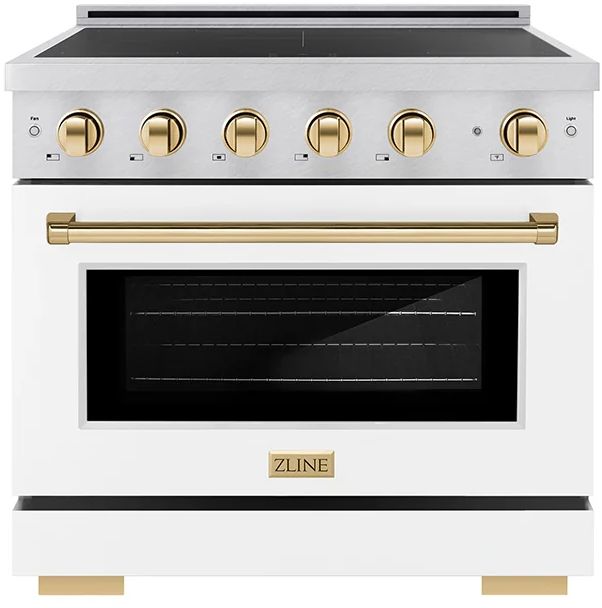 ZLINE Autograph Edition Paramount 36" Satin Stainless Steel Pro Style Induction Range with White Matte Door & Polished Gold Accents-0