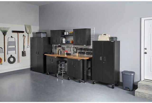 Gladiator® Hammered Granite 6' Adjustable Height Hardwood Workbench with Black Metal Legs-7
