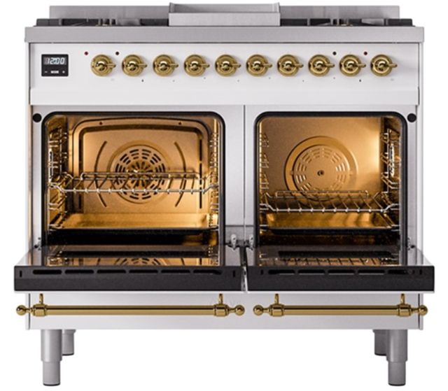 Ilve® Nostalgie II Noblesse 40'' Custom RAL Color Pro Style Dual Fuel Range with Brass Trim-1