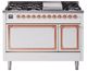 Ilve® Nostalgie II Noblesse 48'' White Pro Style Dual Fuel Range with Copper Trim-0