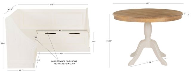Linon Tobin 2-Piece Natural/White Corner Breakfast Nook Set-2