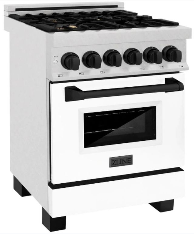 ZLINE Autograph Edition Legacy 24" Satin Stainless Steel Pro Style Dual Fuel Range with White Matte Door and Matte Black Accents-3