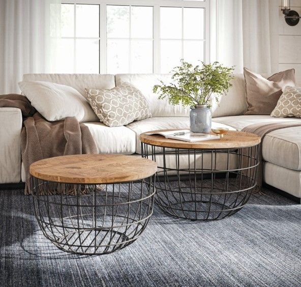 Jofran Inc. Global Archive Rondo 2-Piece Brown Nesting Coffee Table Set with Black Base-1