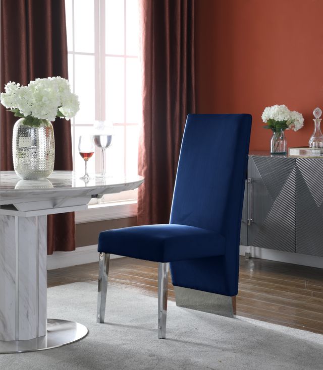 Meridian Furniture Porsha Navy/Chrome Velvet Dining Chair-3