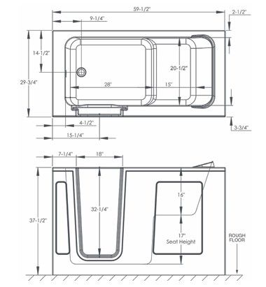 American Standard Gelcoat Linen 30” x 60” Walk-In Bathtub with Air Spa System - Left Hand Door and Drain-2