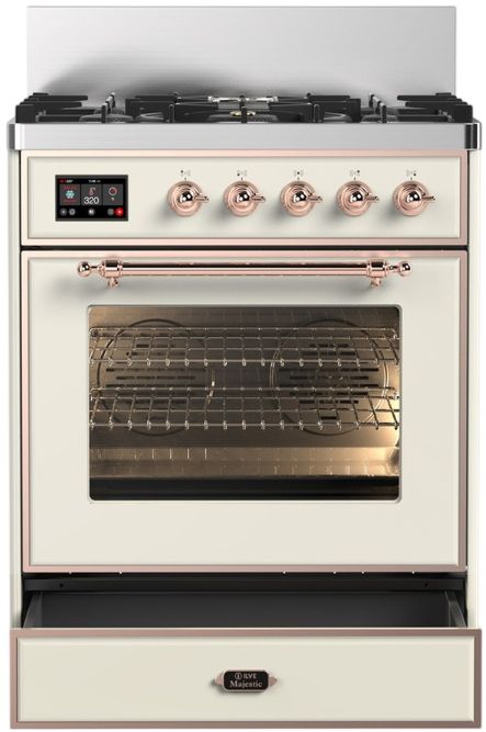 Ilve® Majestic III 30" Antique White Pro Style Dual Fuel Liquid Propane Range with Triple Glass Door and Copper Trim-1