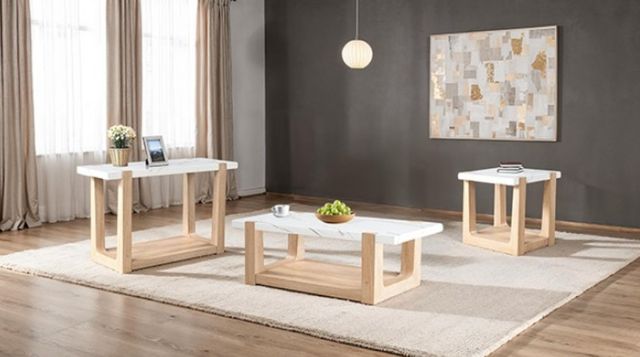 Furniture of America® Sundbry White Coffee Table with Natural Base-1