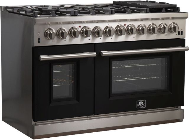 FORNO® Capriasca 48" Stainless Steel Pro Style Dual Fuel Range with Black Door-1