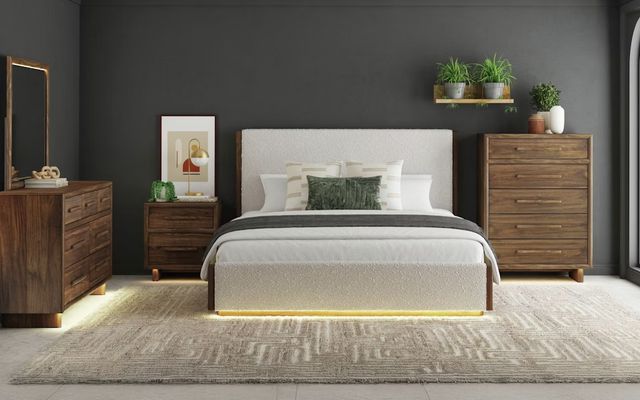 Elements International Brisbane Boucle Beige/Brown King Upholstered Panel Bed-1