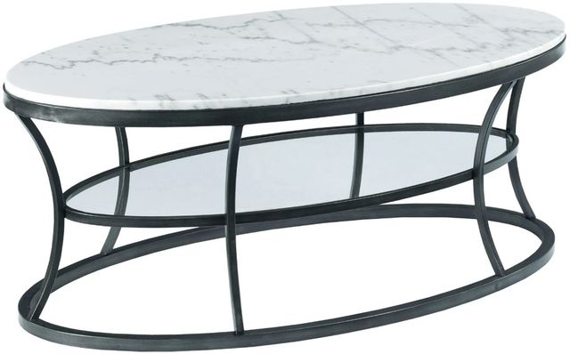 Hammary® Impact White Marble Top Oval Cocktail Table with Bronze/Silver Base-0