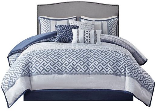 Olliix by Madison Park Bennett 7 Piece Navy Queen Jacquard Comforter Set-0