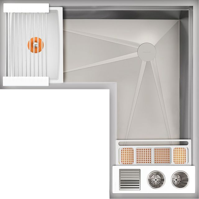 The Galley® Designer White Resin / Resin+ Ideal Corner WashStation™ 4X4C with Four Tool Wash Kit-0