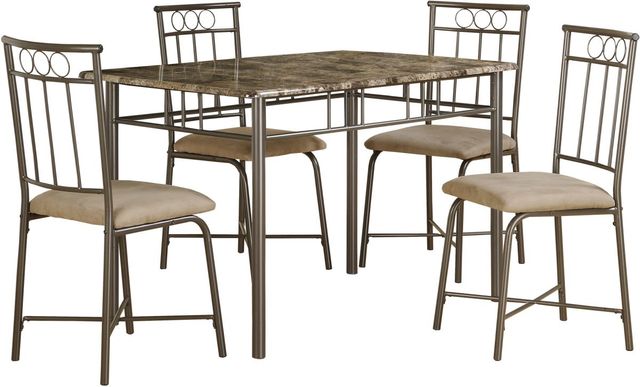 Monarch Specialties Inc. 5 Piece Espresso Marble/Bronze Dining Room Set-1