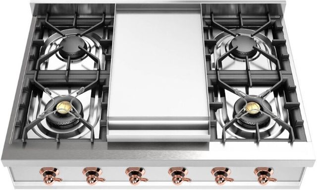 Ilve Nostalgie II 36” Stainless Steel Gas Rangetop with 6 Burners, Griddle and Copper Trim-1
