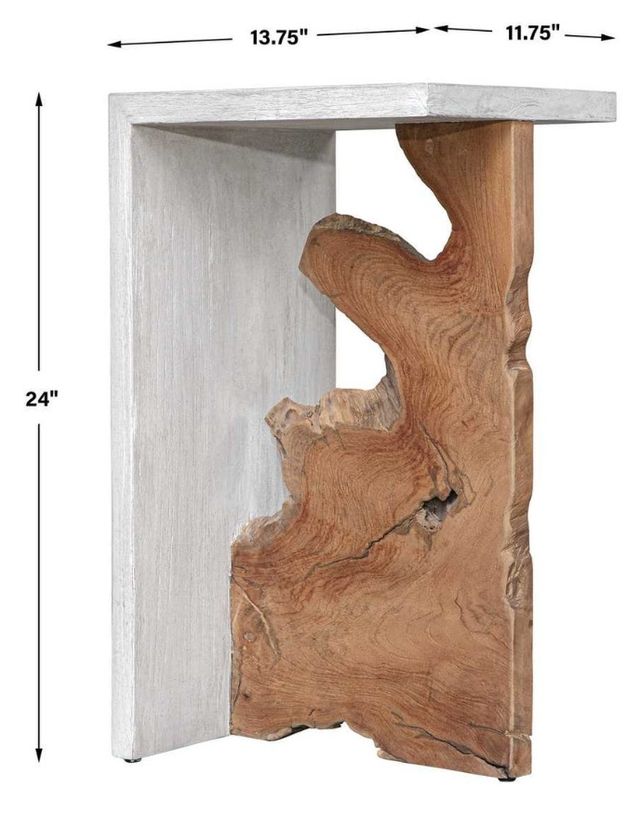 Uttermost® Intersect Aged White Accent Table with Natura Base-2