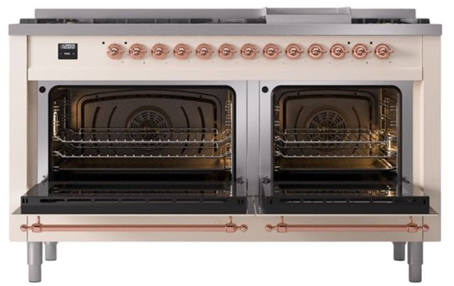 Ilve® Nostalgie II Noblesse 60'' Antique White Pro Style Dual Fuel Range with Copper Trim-1